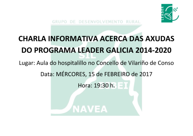 Charla informativa acerca das axudas do Programa Leader Galicia 2014-2020